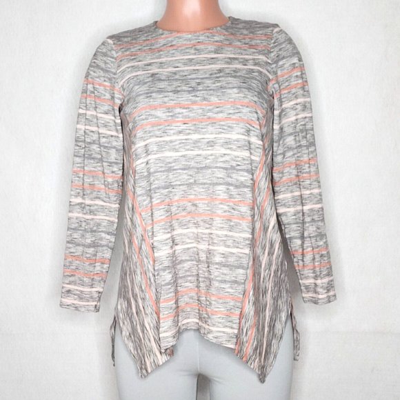 Pure Jill J Jill Soft Shark Bite Tunic Top Gray Pink Orange Stripes - Picture 1 of 7
